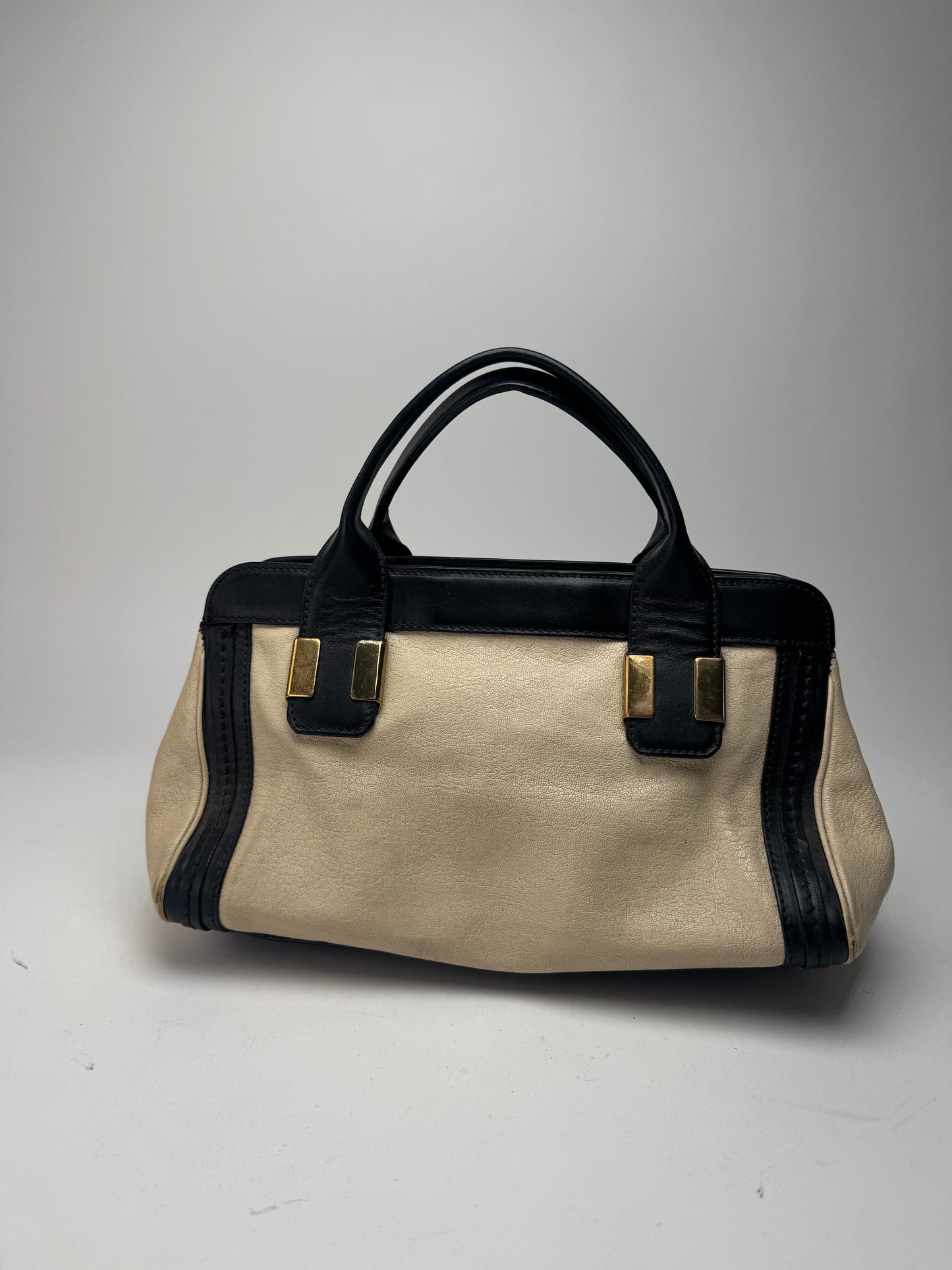 Sac vintage en cuir Chloé beige noir