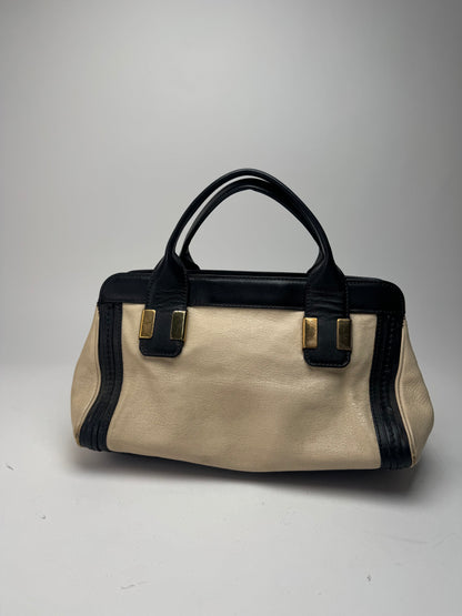 Sac vintage en cuir Chloé beige noir