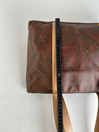 Vintage Etro Paisley Tote Bag Coated Canvas Burgundy
