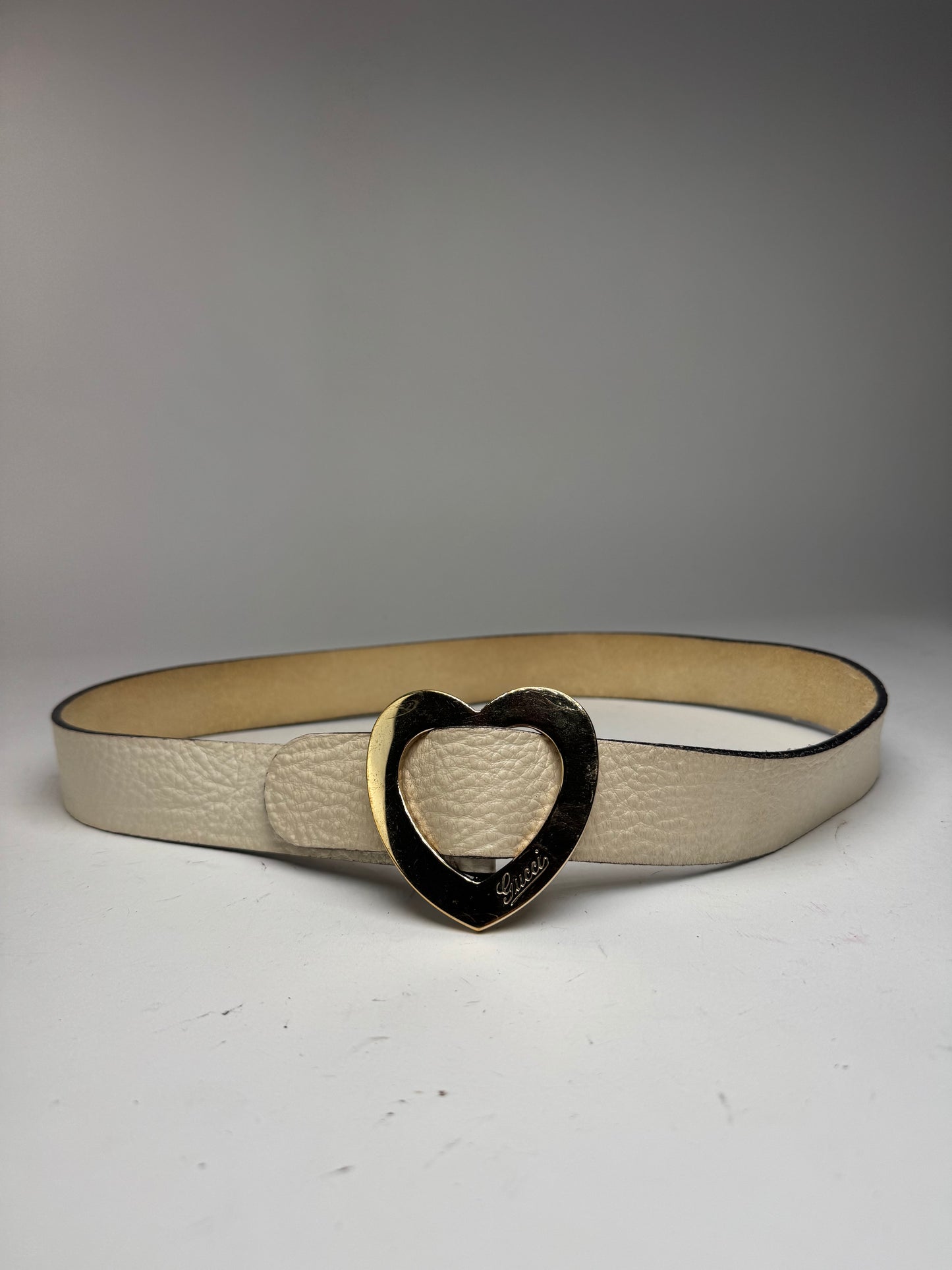 Vintage Gucci Heart Leather Belt white