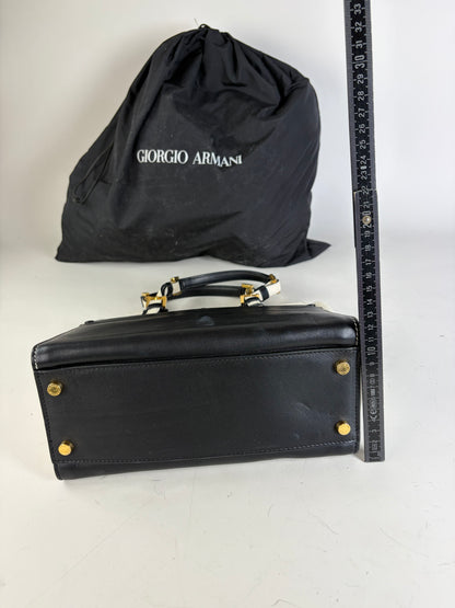 Vintage Giorgio Armani Leather Tote Black Cream Gold