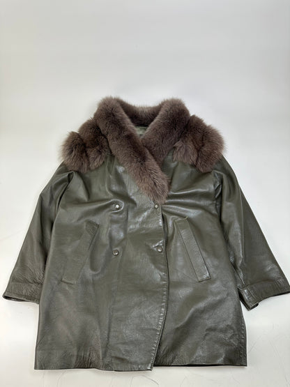 Vintage Chloé Leather Fur Trim Coat Olive Green L