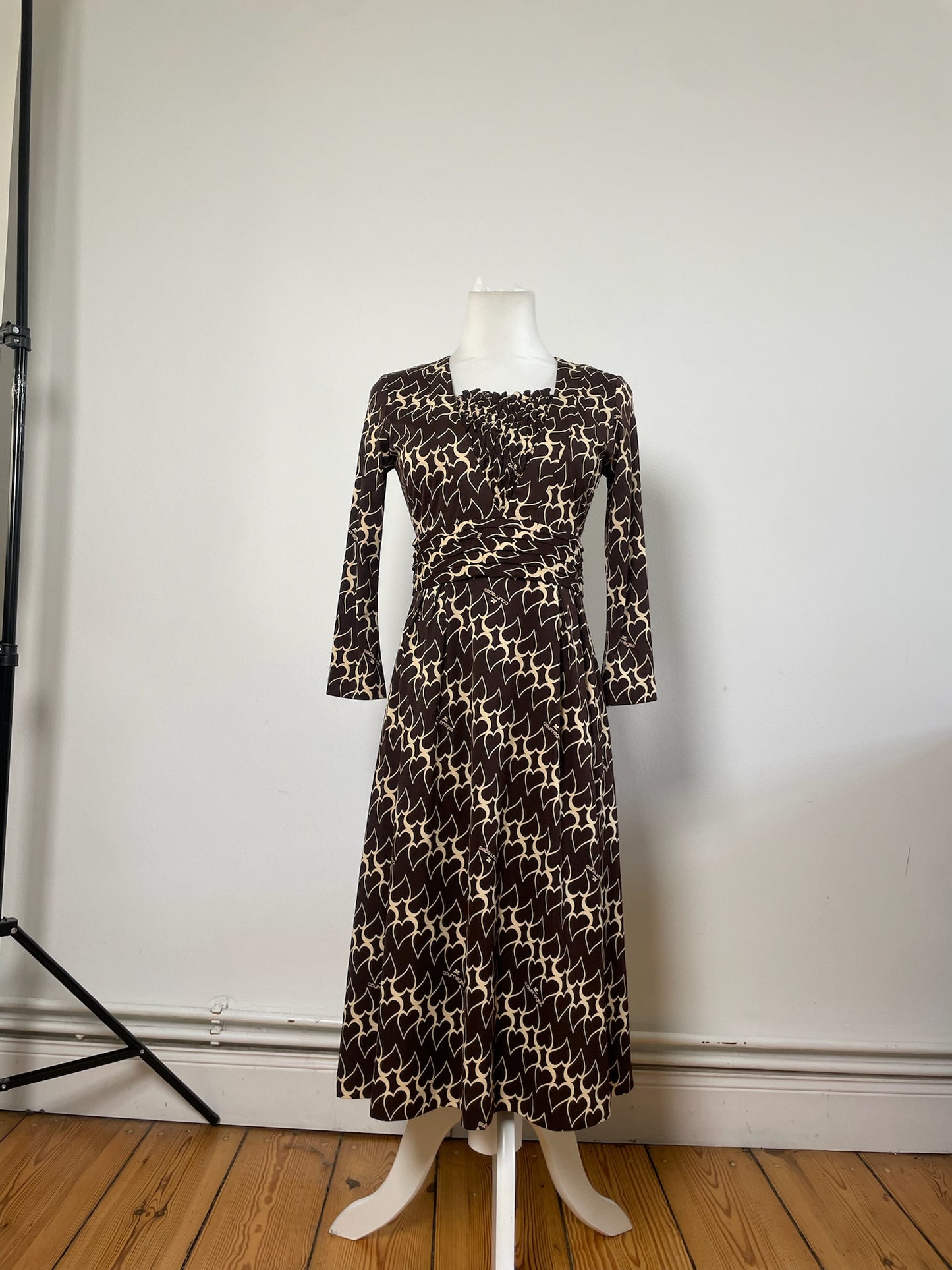 Vintage Courreges Panelled Polyester Dress Brown Cream