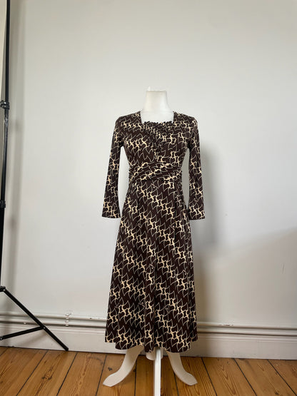Vintage Courreges Panelled Polyester Dress Brown Cream
