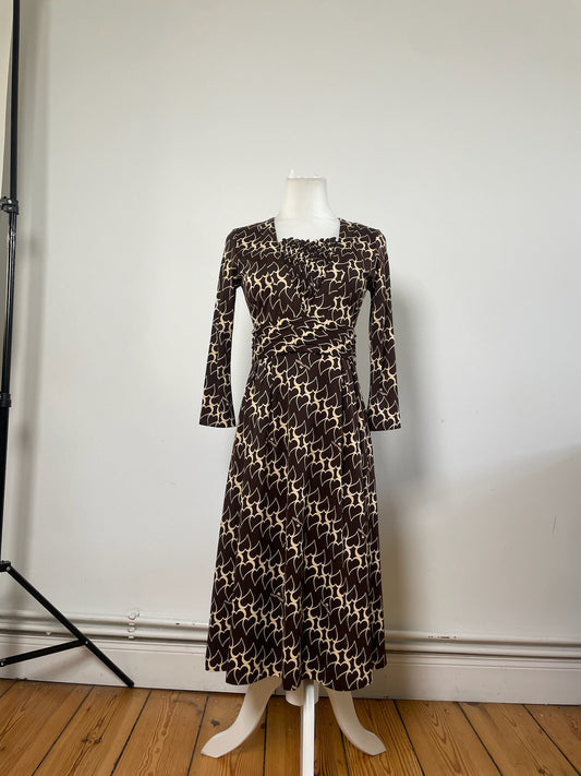 Vintage Courreges Panelled Polyester Dress Brown Cream