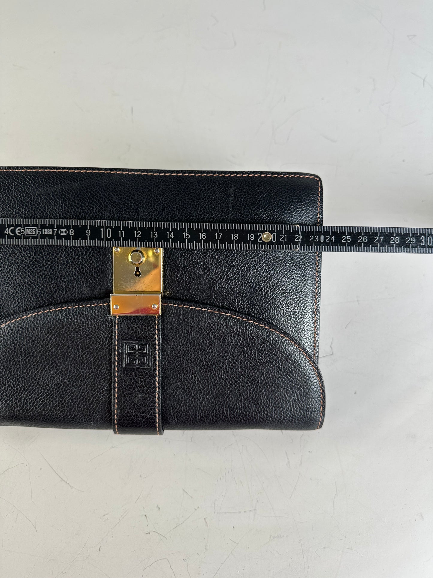Vintage Givenchy Leather Clutch Bag Black Gold-tone Clasp