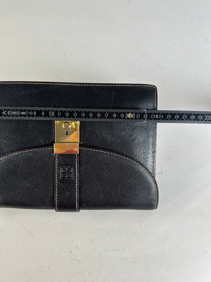 Vintage Givenchy Leather Clutch Bag Black Gold-tone Clasp