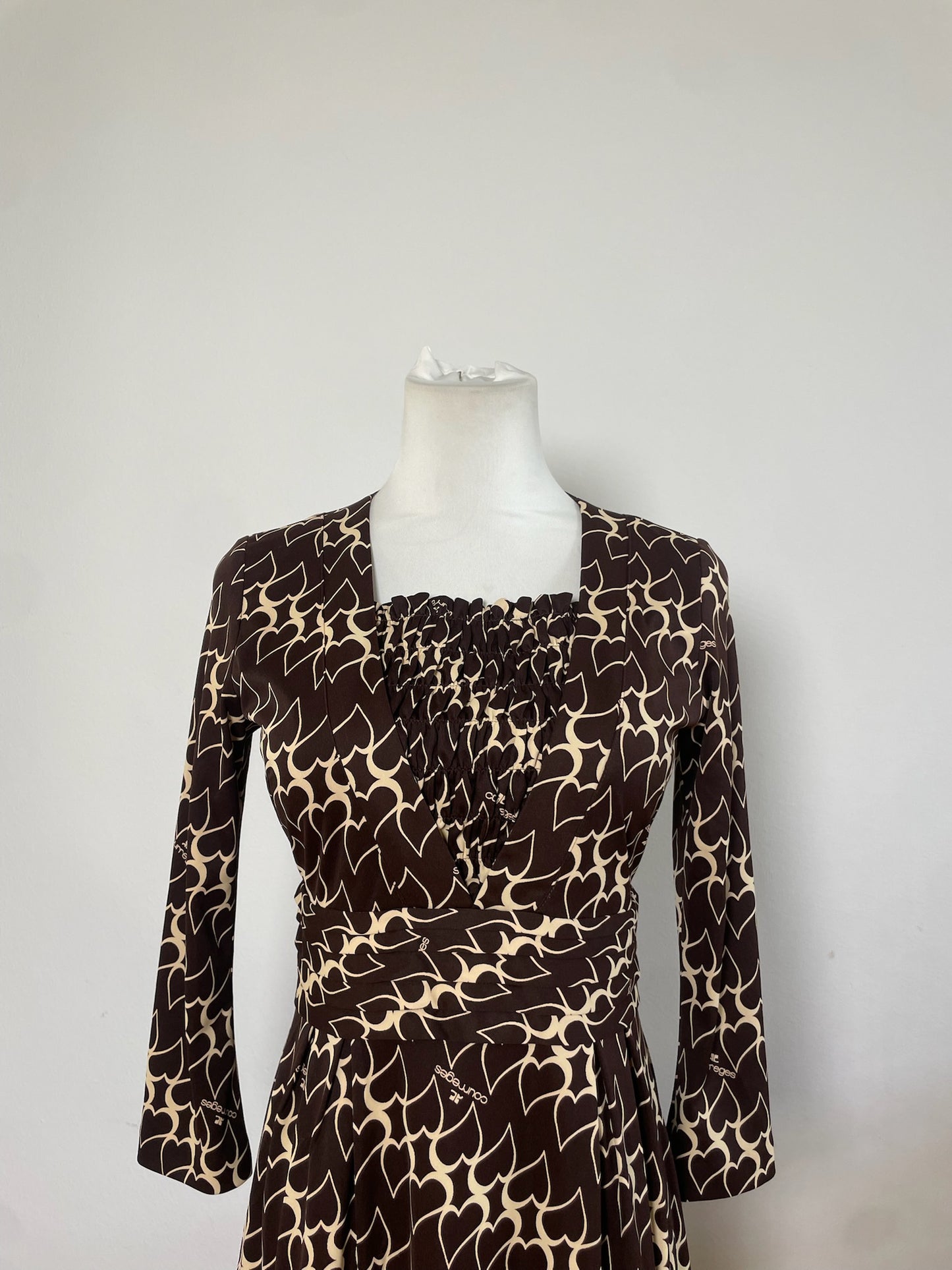 Vintage Courreges Panelled Polyester Dress Brown Cream