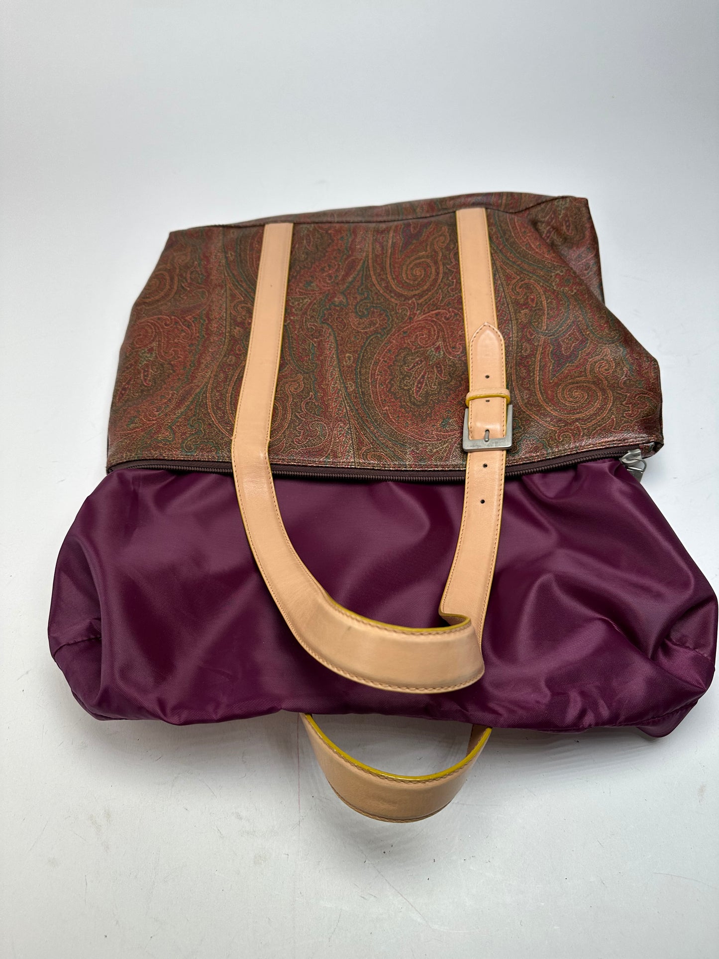 Vintage Etro Paisley Tote Bag Coated Canvas Burgundy