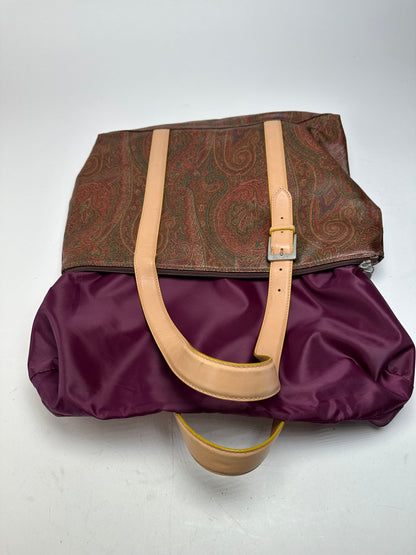 Vintage Etro Paisley Tote Bag Coated Canvas Burgundy