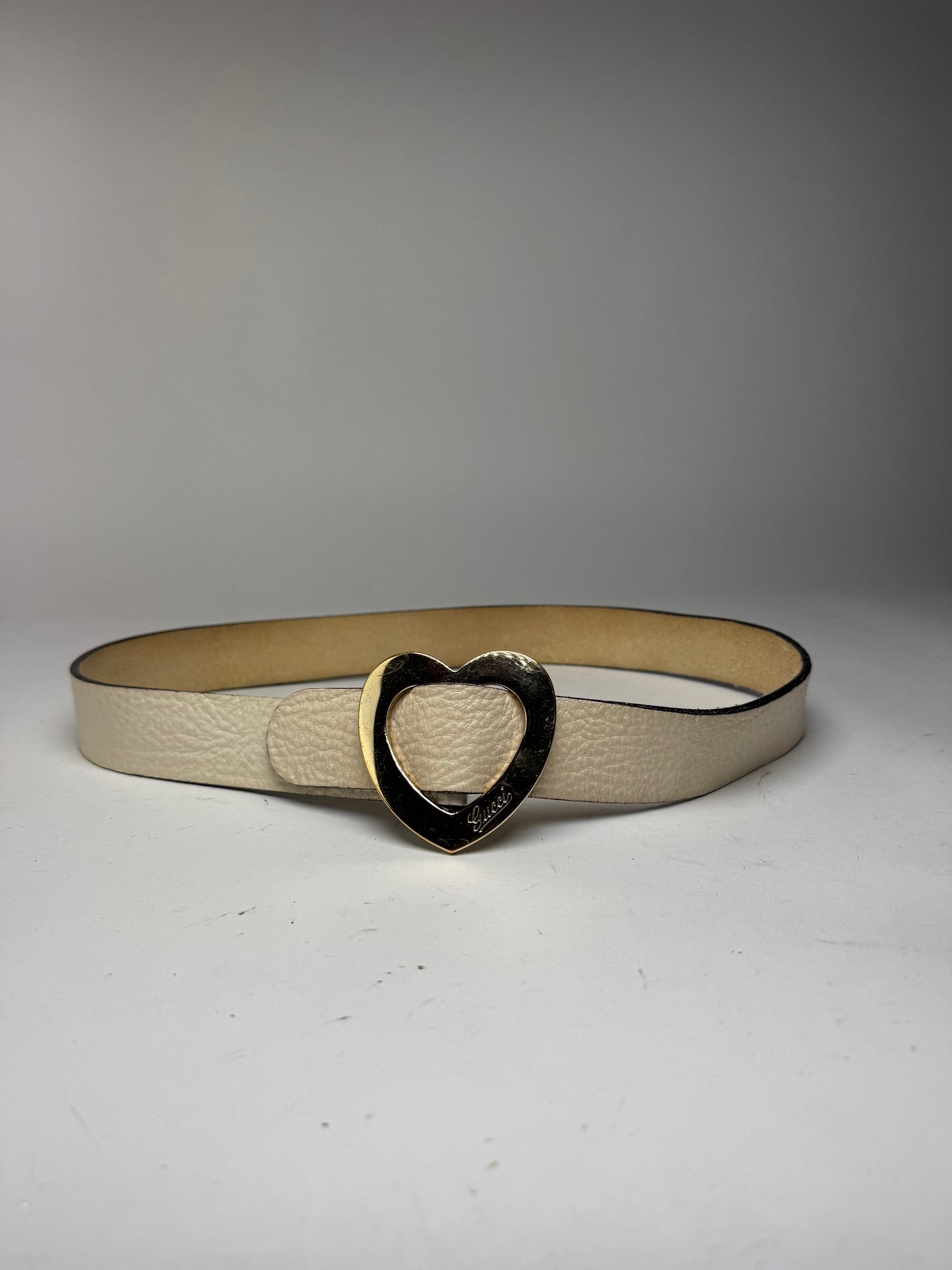 Vintage Gucci Heart Leather Belt white
