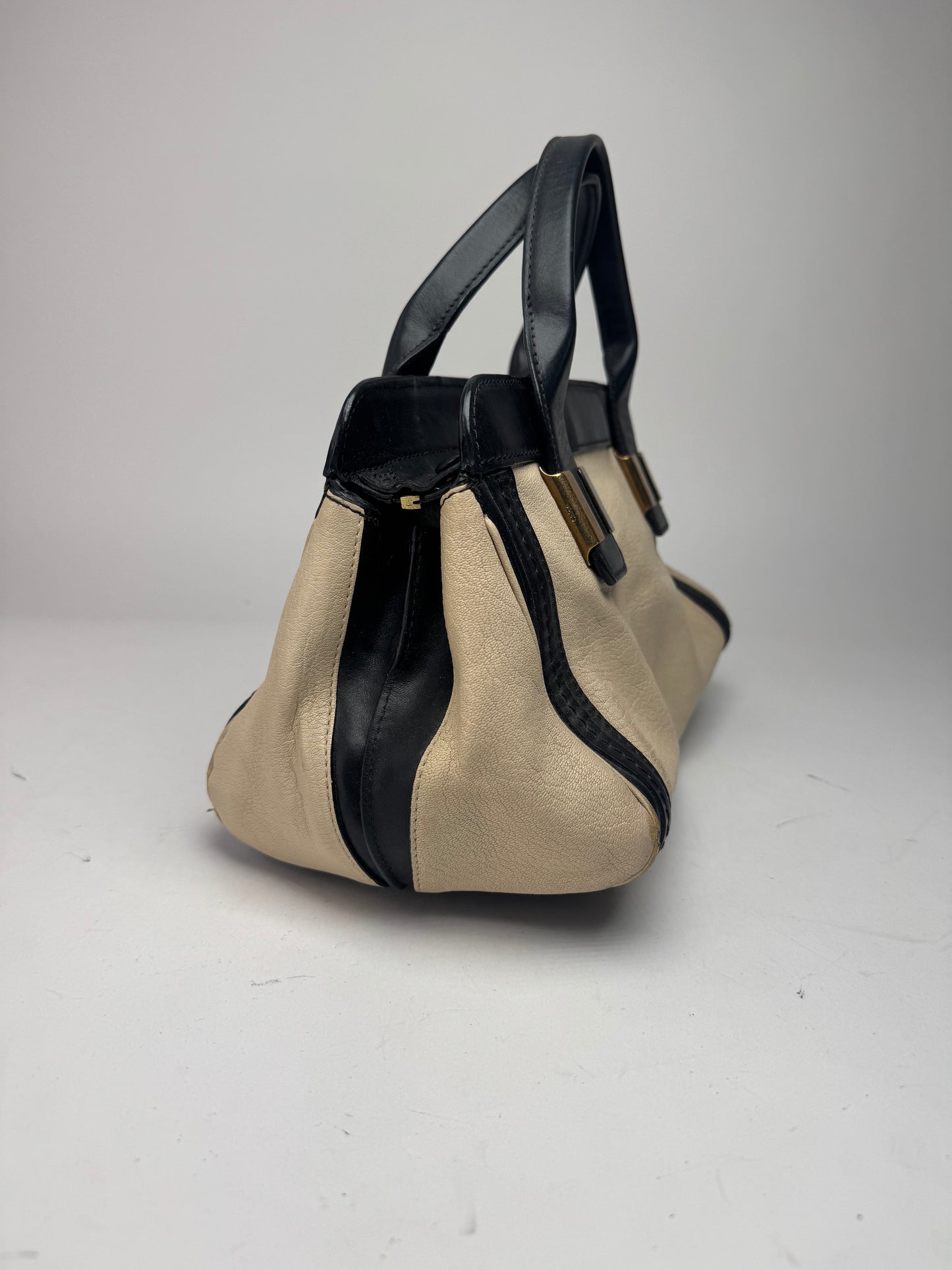 Sac vintage en cuir Chloé beige noir