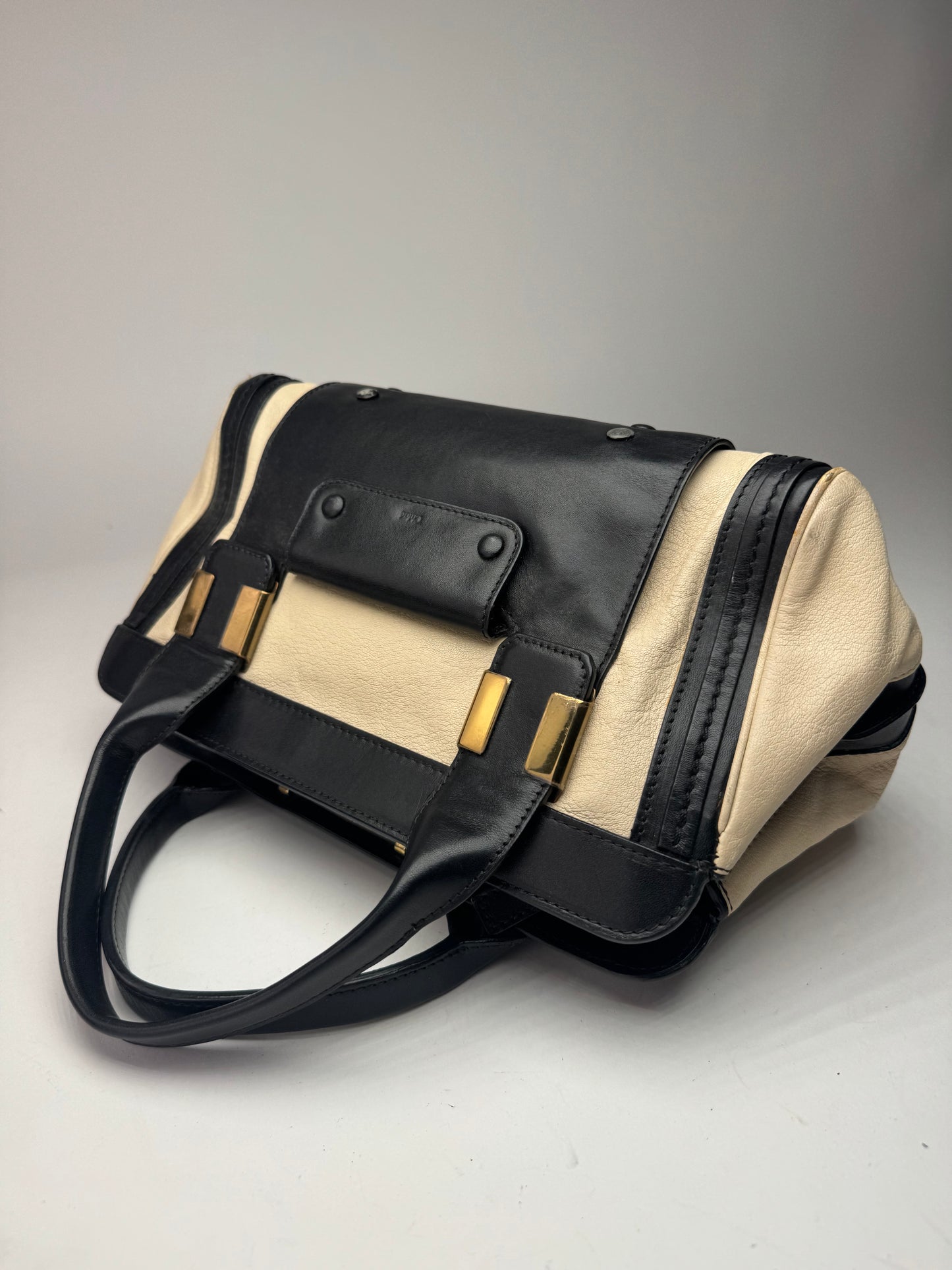 Sac vintage en cuir Chloé beige noir
