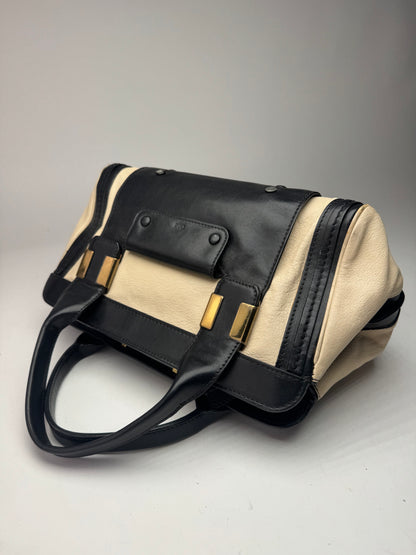 Sac vintage en cuir Chloé beige noir