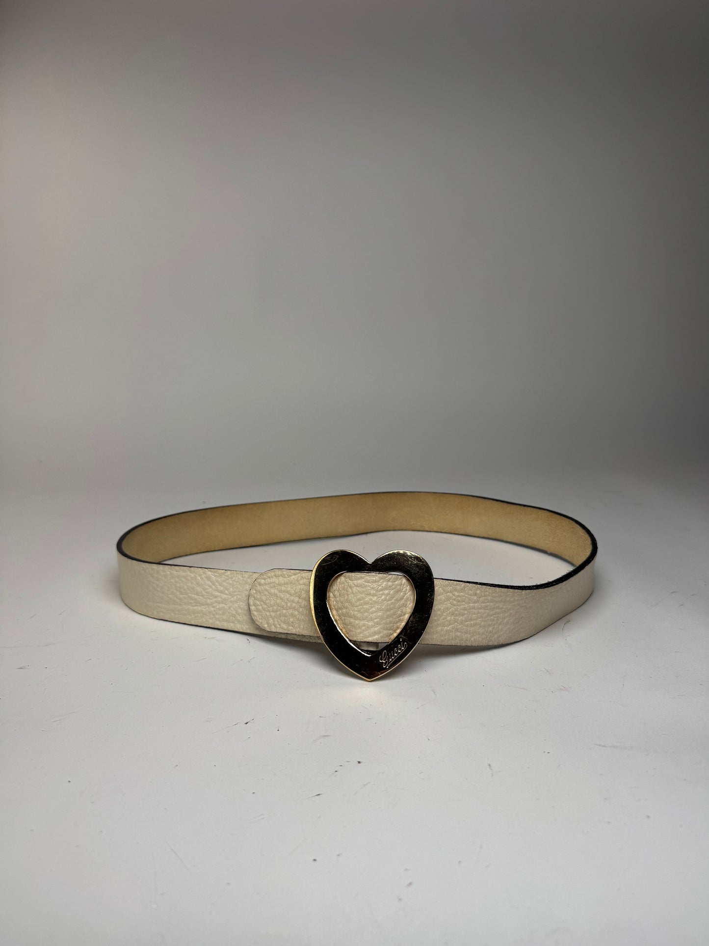 Vintage Gucci Heart Leather Belt white