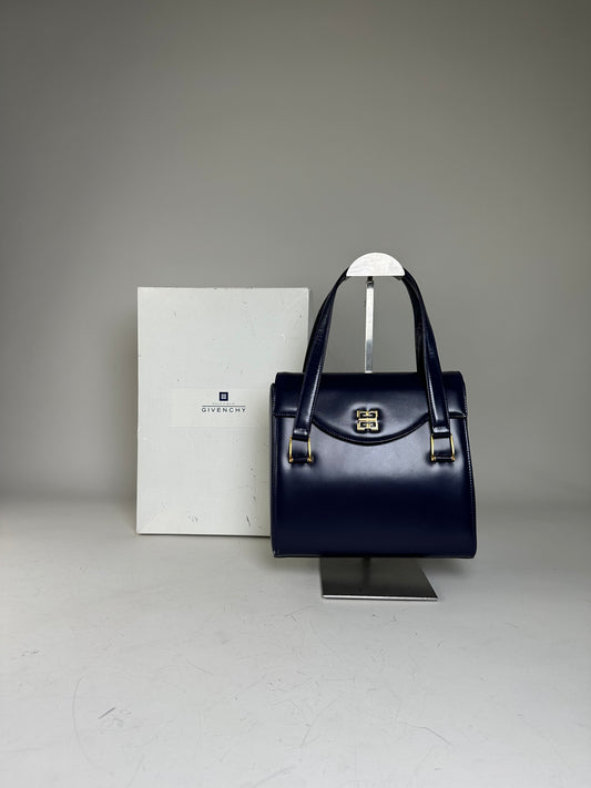 Vintage Givenchy 4G Logo Leather Bag Navy Gold