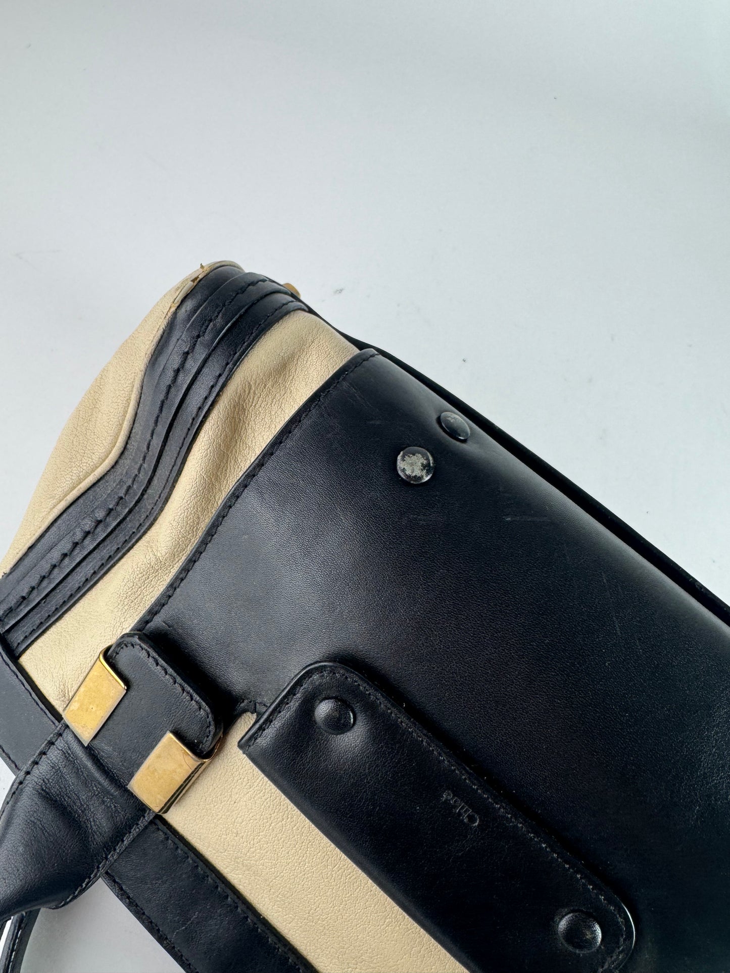 Sac vintage en cuir Chloé beige noir