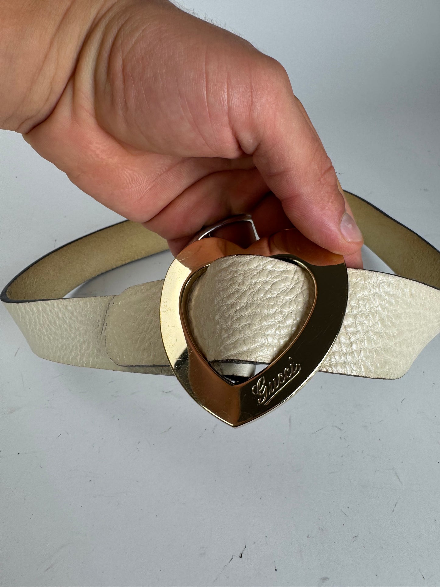 Vintage Gucci Heart Leather Belt white