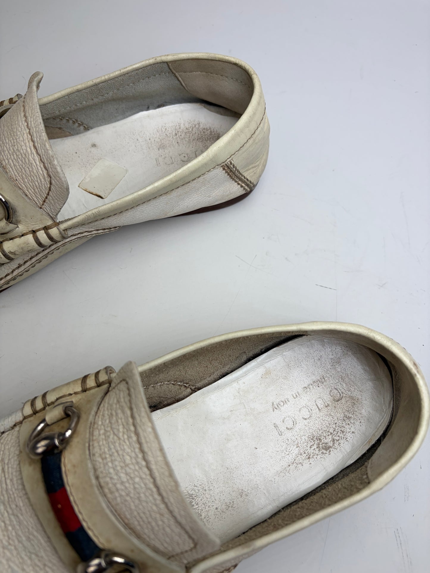 Vintage Gucci Men's Leather Loafers Cream Silver Buckle EU41.5