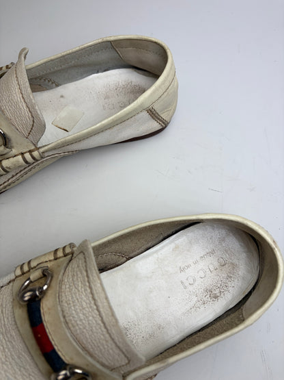 Vintage Gucci Men's Leather Loafers Cream Silver Buckle EU41.5