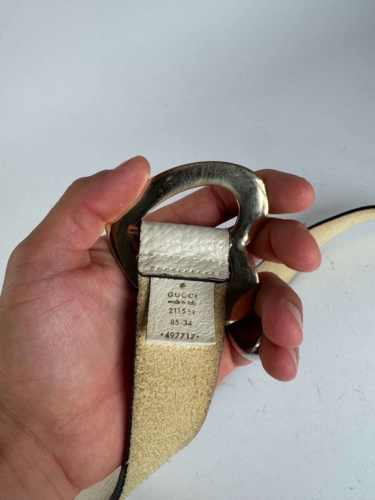 Vintage Gucci Heart Leather Belt white
