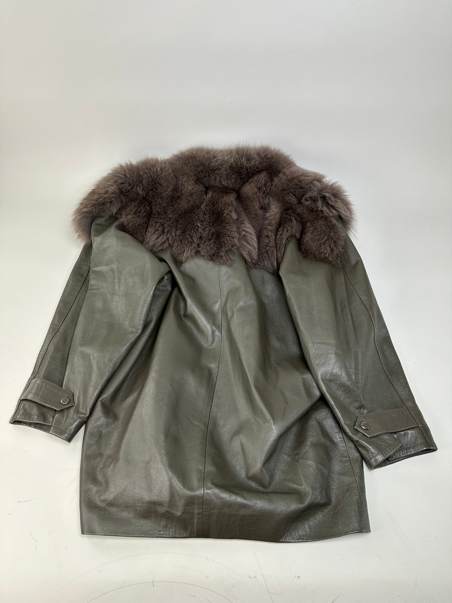 Vintage Chloé Leather Fur Trim Coat Olive Green L