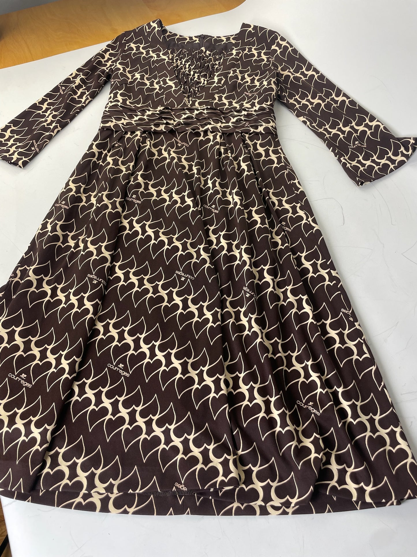 Vintage Courreges Panelled Polyester Dress Brown Cream