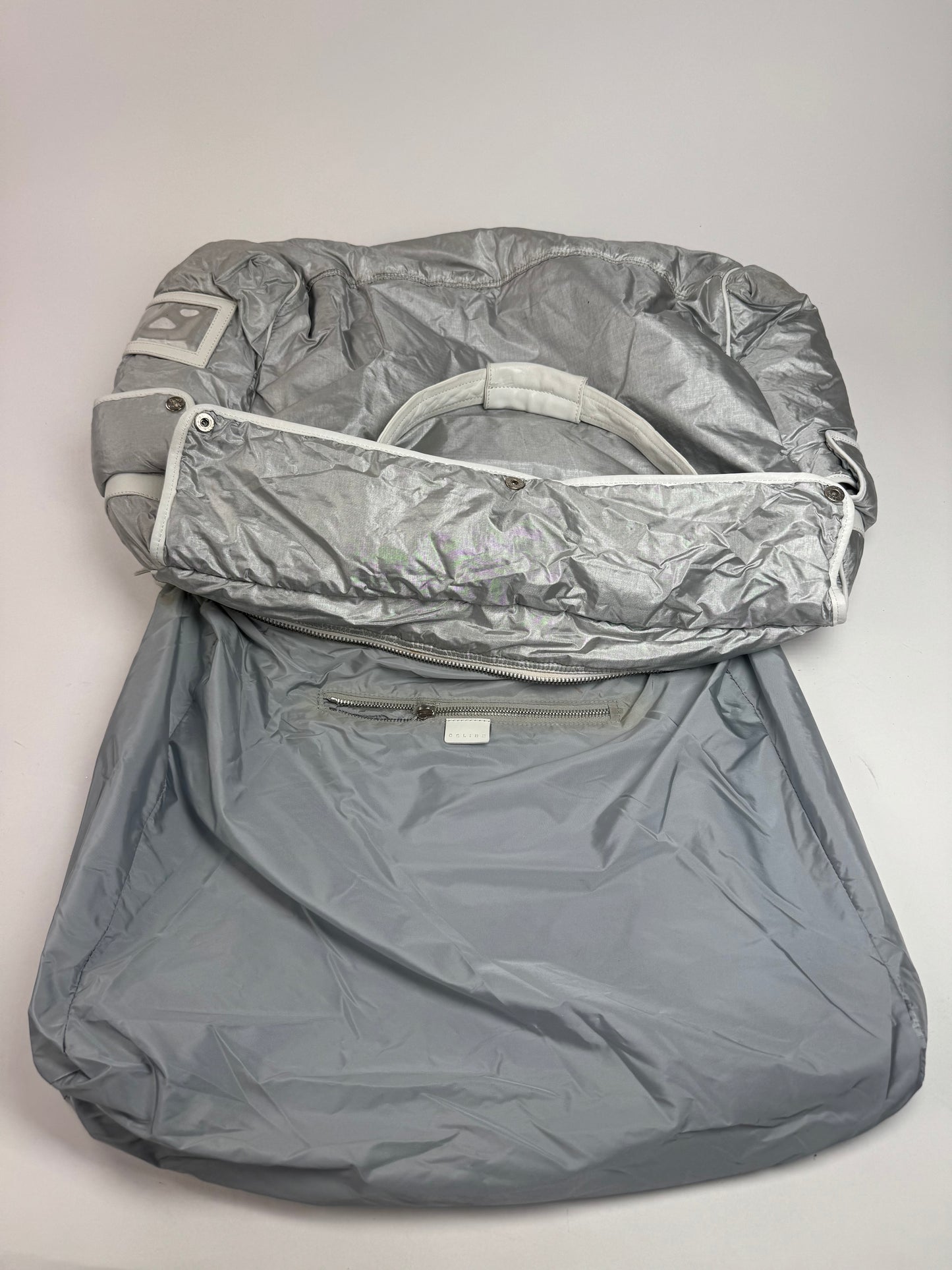 Vintage Celine Paris Puffer duffel bag silver white