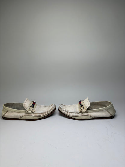 Vintage Gucci Men's Leather Loafers Cream Silver Buckle EU41.5