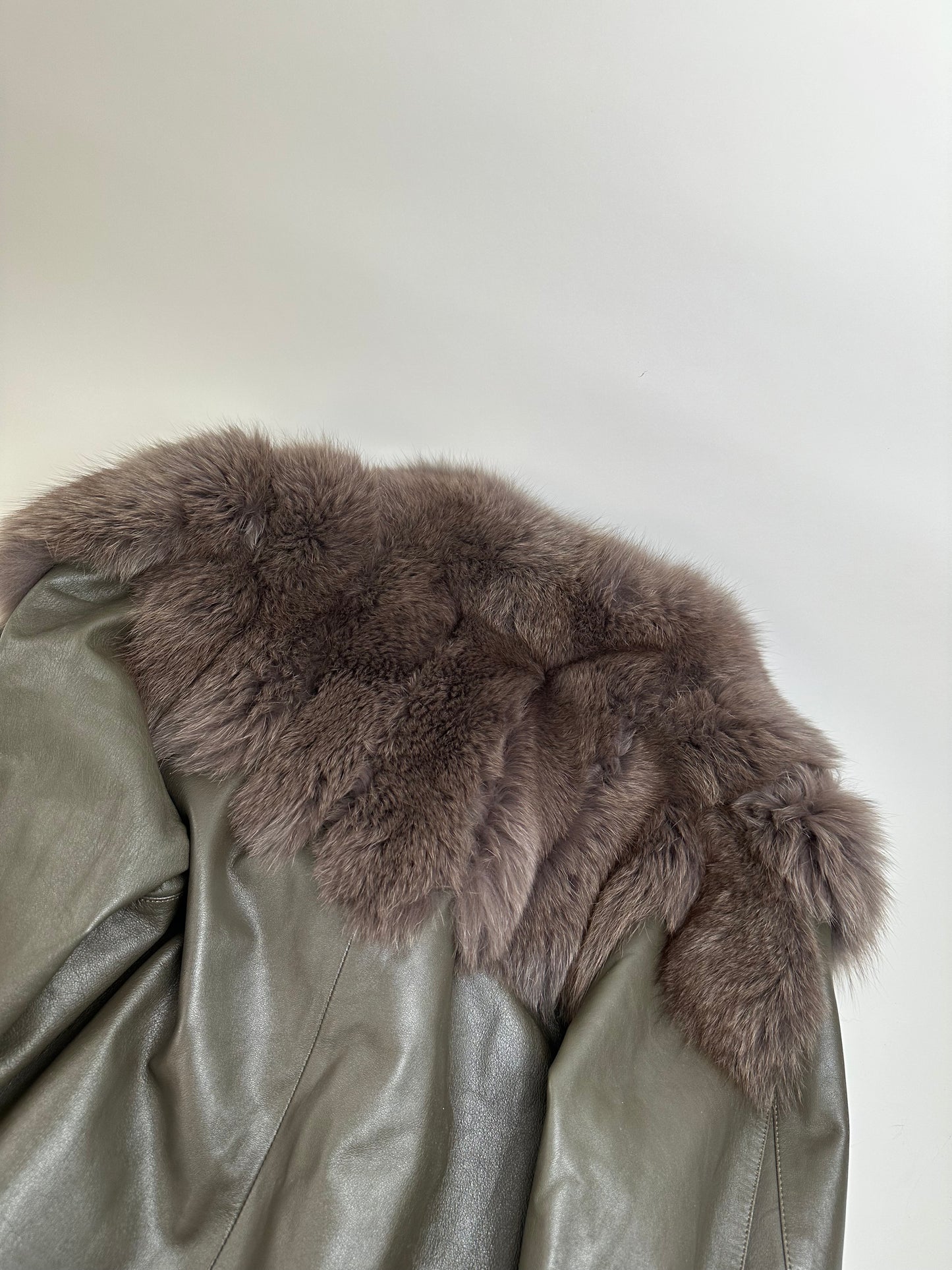 Vintage Chloé Leather Fur Trim Coat Olive Green L