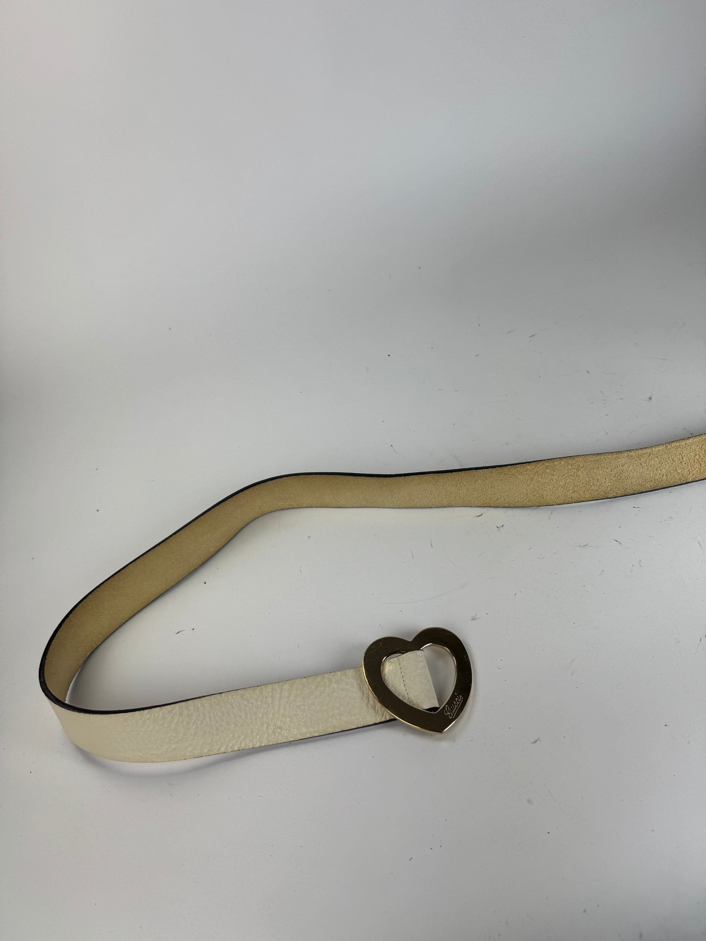 Vintage Gucci Heart Leather Belt white