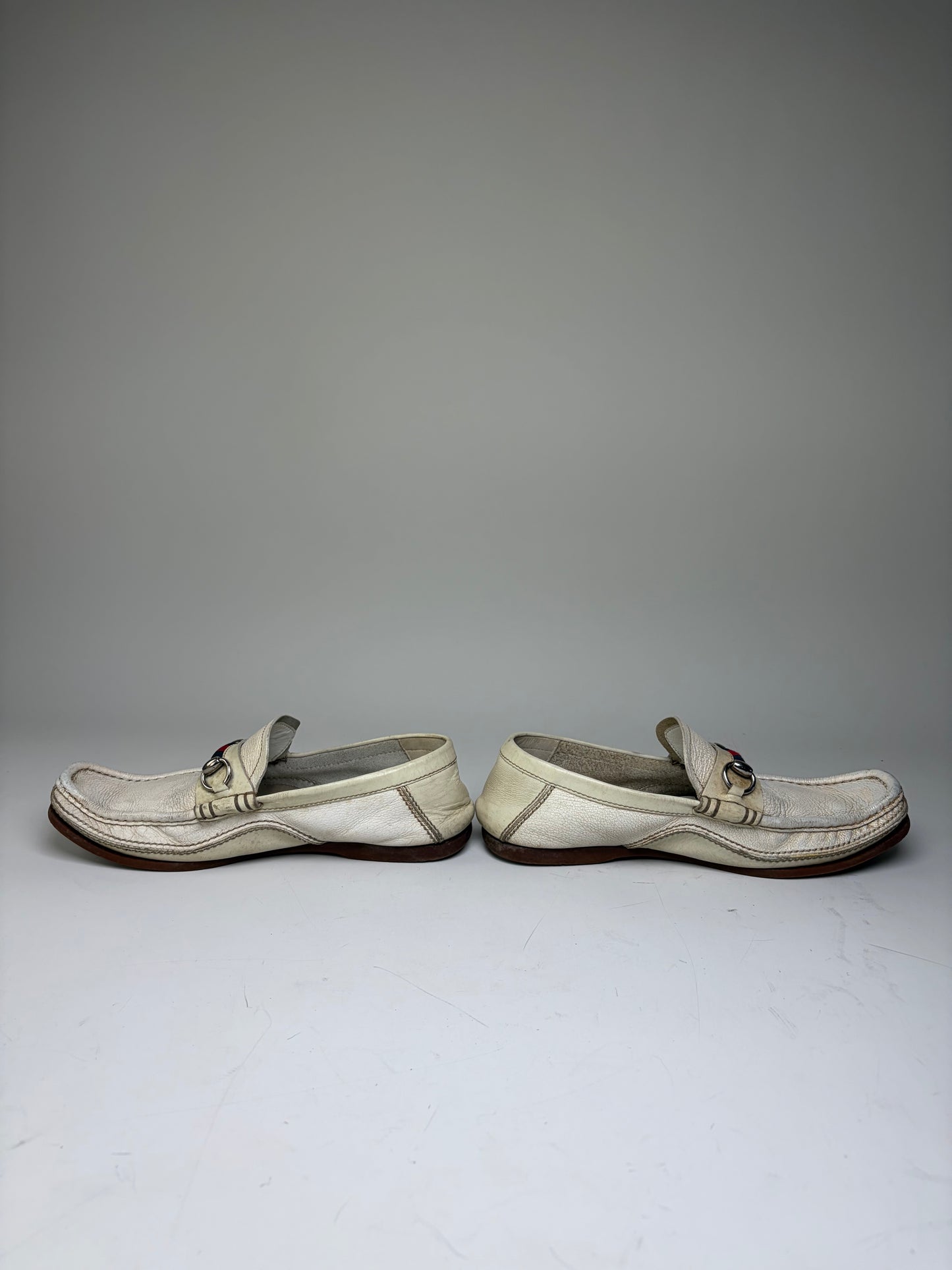 Vintage Gucci Men's Leather Loafers Cream Silver Buckle EU41.5