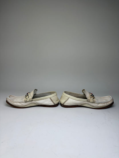 Vintage Gucci Men's Leather Loafers Cream Silver Buckle EU41.5