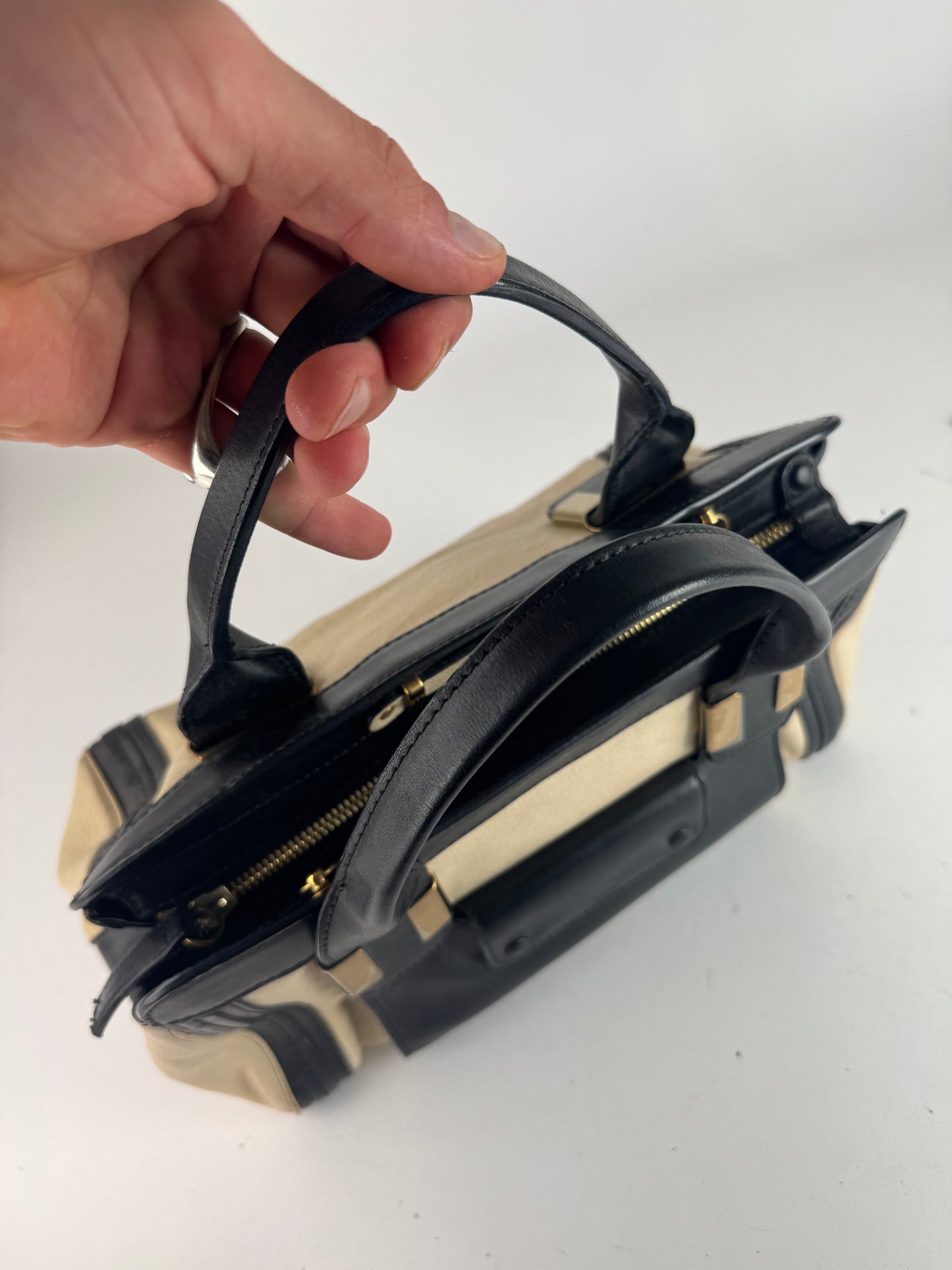 Sac vintage en cuir Chloé beige noir