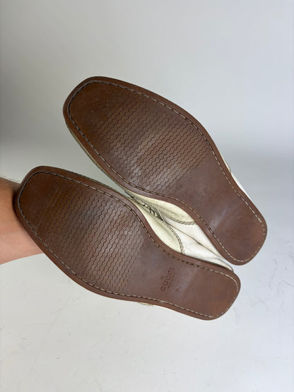 Vintage Gucci Men's Leather Loafers Cream Silver Buckle EU41.5