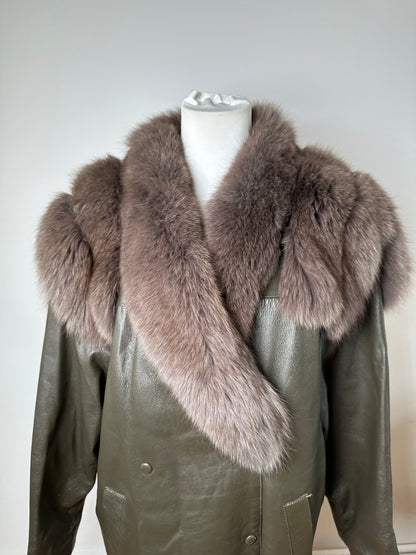 Vintage Chloé Leather Fur Trim Coat Olive Green L