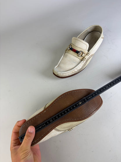 Vintage Gucci Men's Leather Loafers Cream Silver Buckle EU41.5