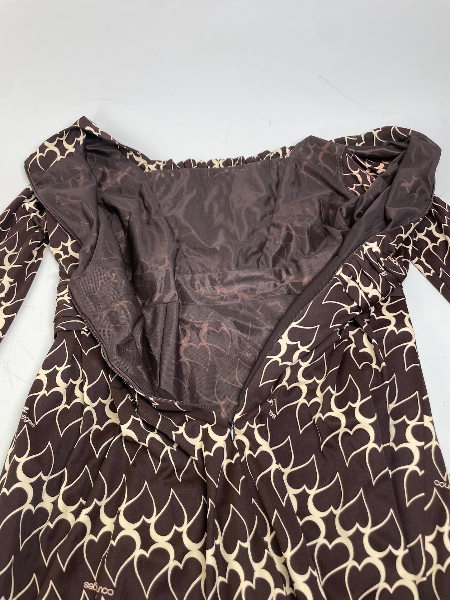 Vintage Courreges Panelled Polyester Dress Brown Cream