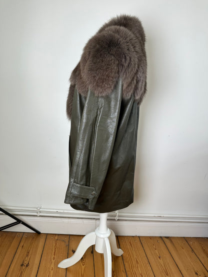 Vintage Chloé Leather Fur Trim Coat Olive Green L