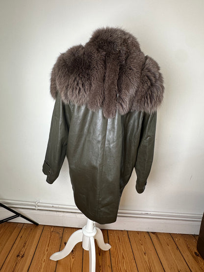 Vintage Chloé Leather Fur Trim Coat Olive Green L