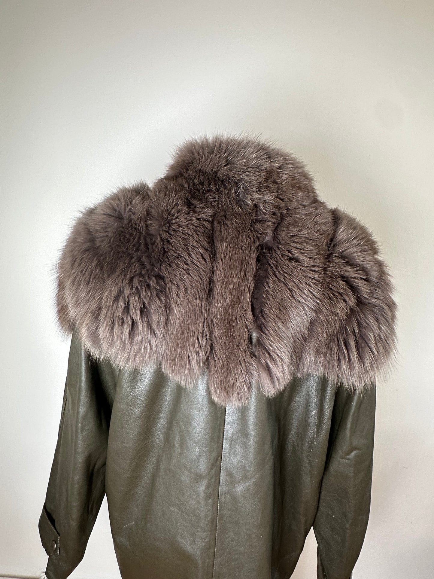 Vintage Chloé Leather Fur Trim Coat Olive Green L