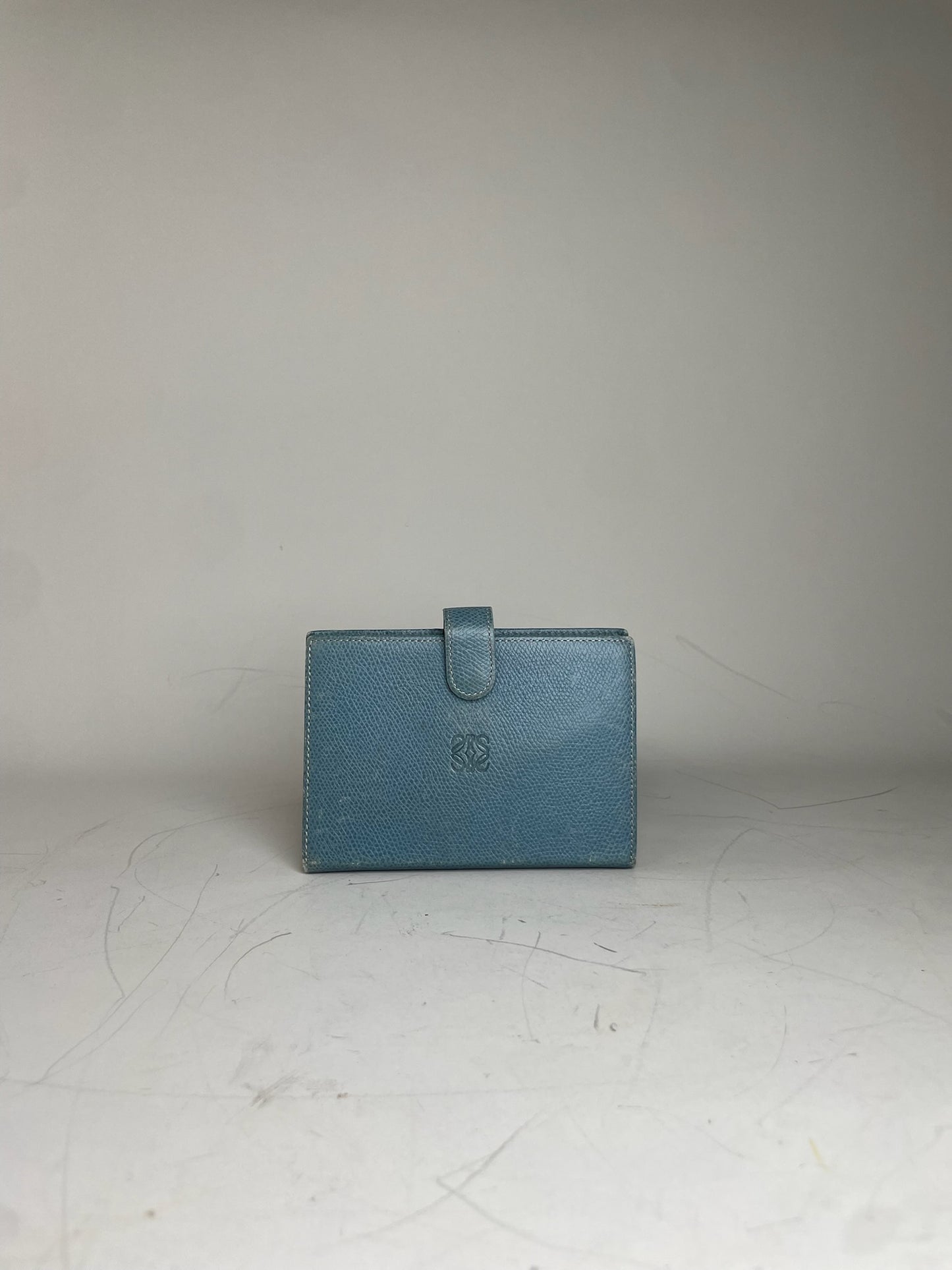 Vintage Loewe Leather Wallet Teal Gold Snap Early 2000s