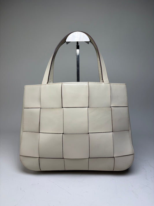 Vintage Issey Miyake Structured Leather Tote Cream