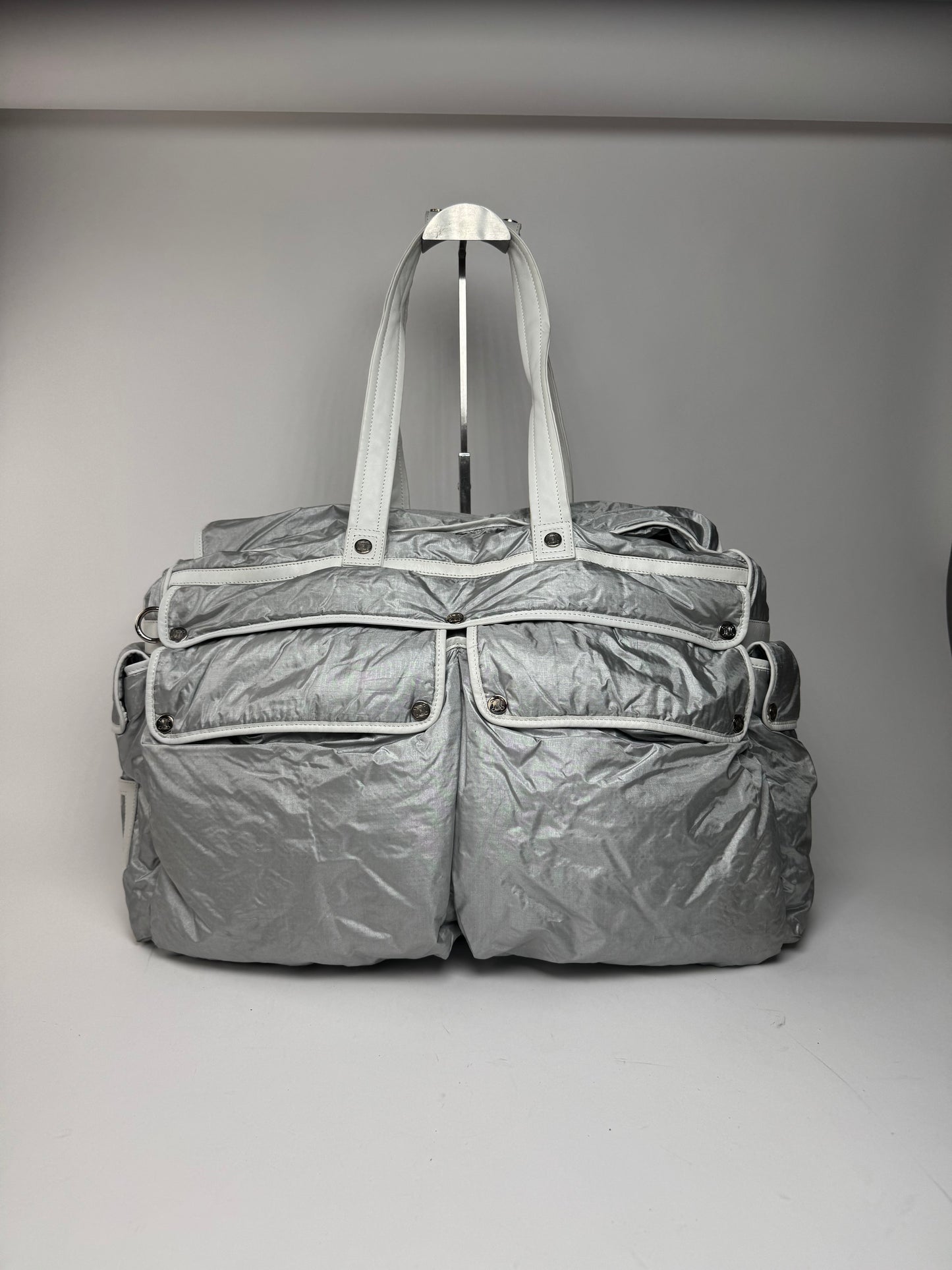 Vintage Celine Paris Puffer duffel bag silver white
