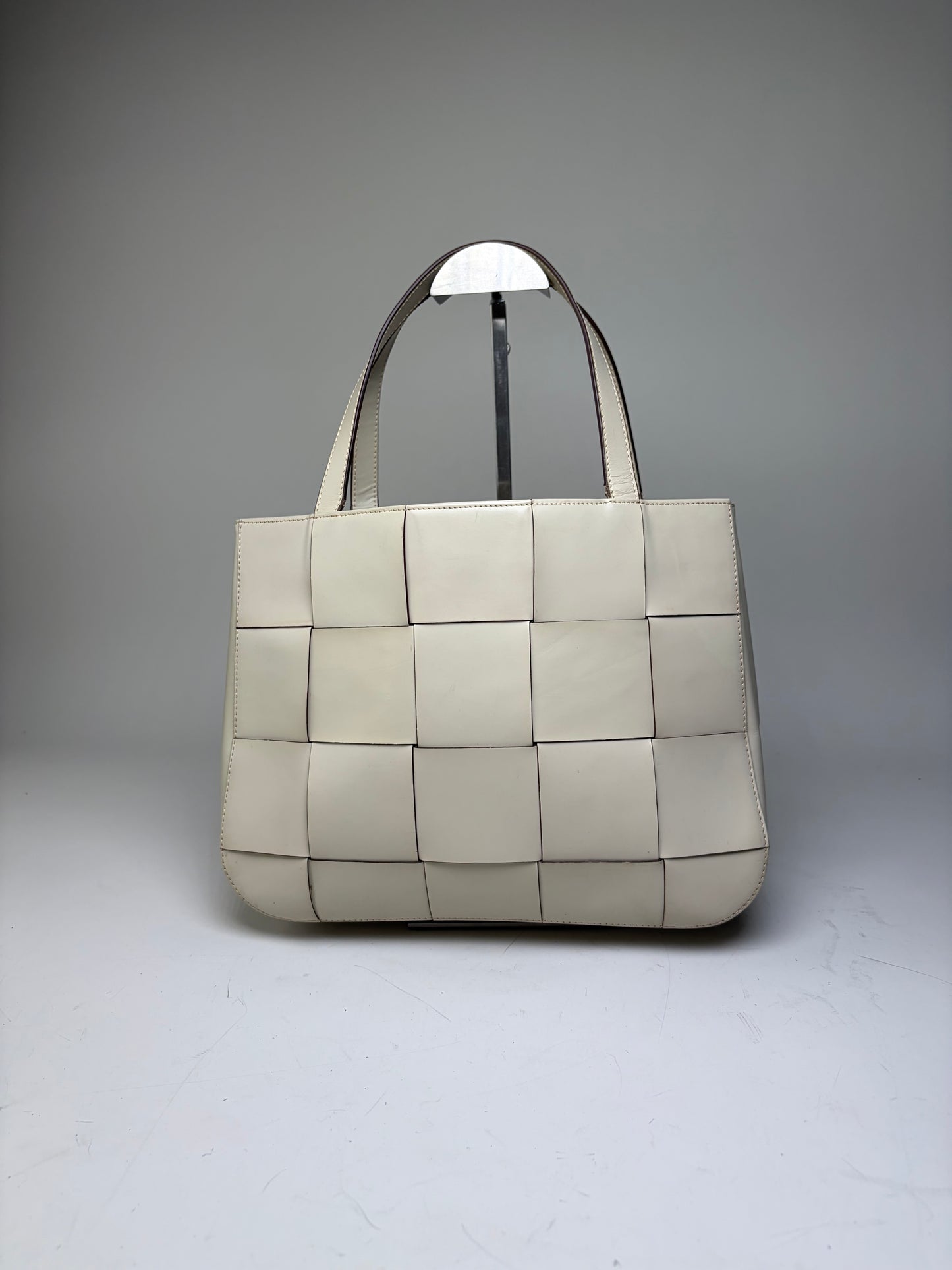 Vintage Issey Miyake Structured Leather Tote Cream