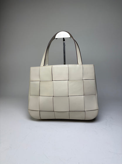 Vintage Issey Miyake Structured Leather Tote Cream