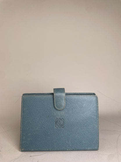 Vintage Loewe Leather Wallet Teal Gold Snap Early 2000s