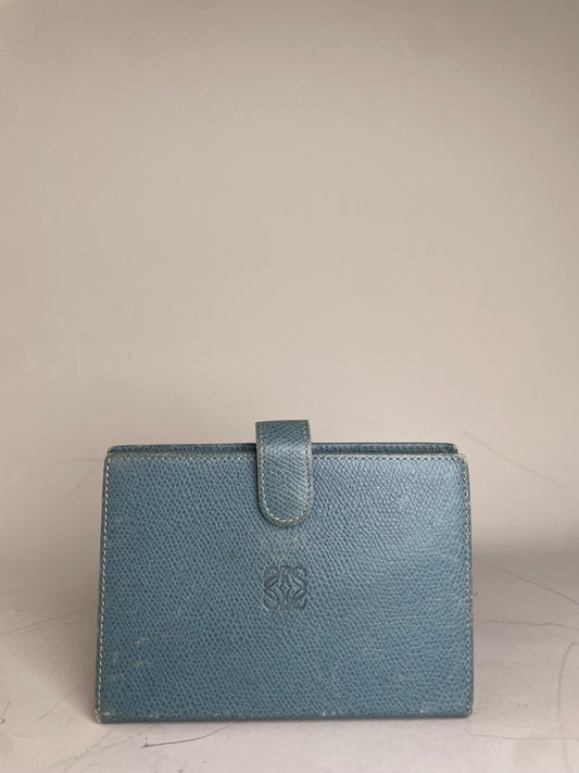 Vintage Loewe Leather Wallet Teal Gold Snap Early 2000s