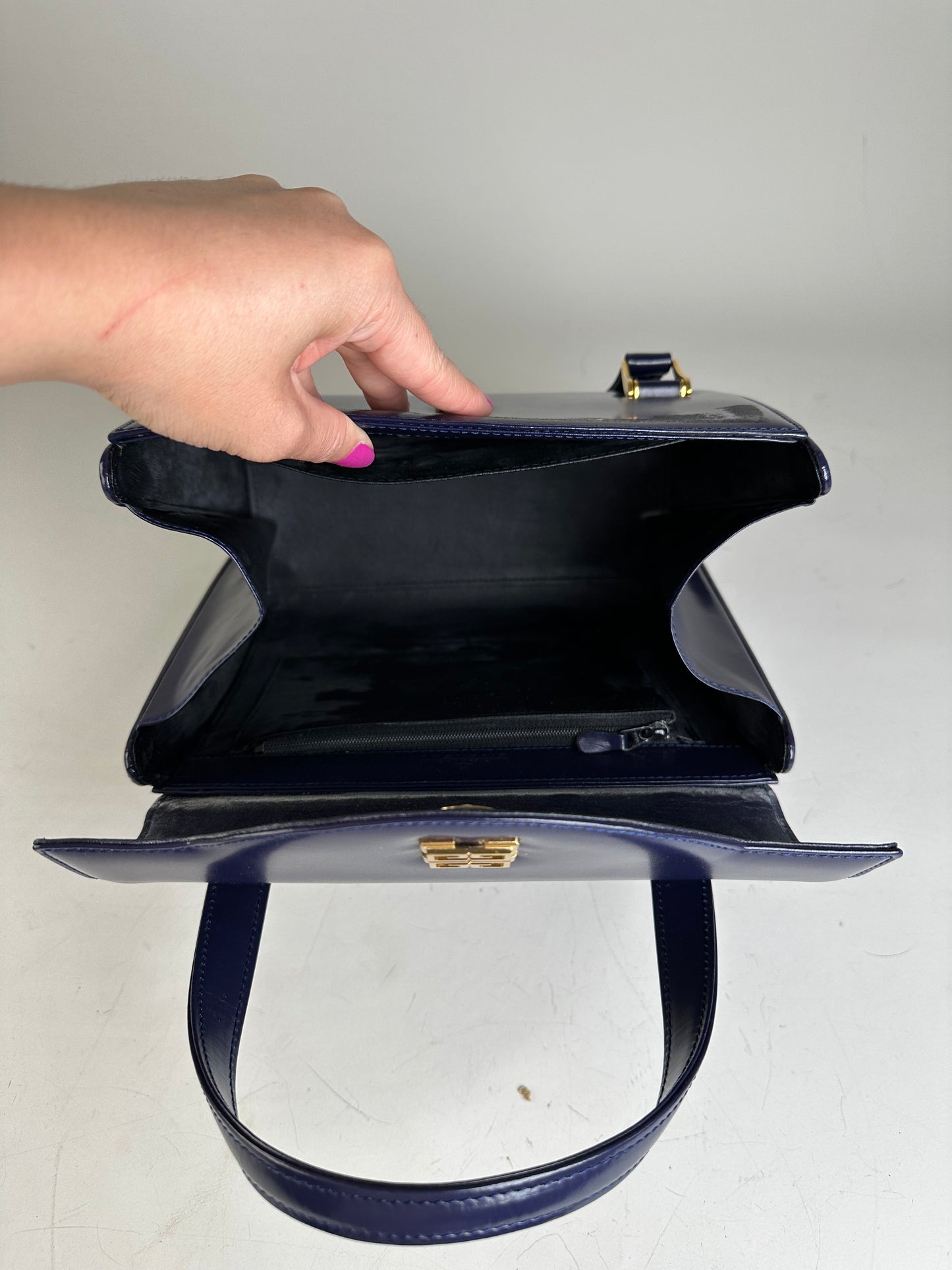 Vintage Givenchy 4G Logo Leather Bag Navy Gold