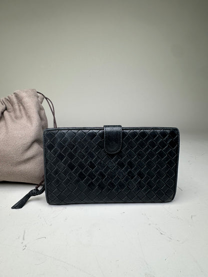 Vintage Bottega Veneta Intrecciato Woven Leather Wallet Black